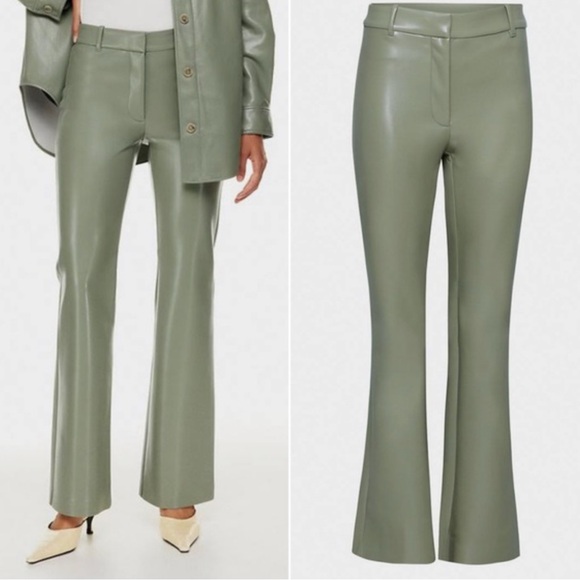 Aritzia Pants - ARITZIA Wilfred Cabaret Vegan Leather Pant Sage High Waisted Flare